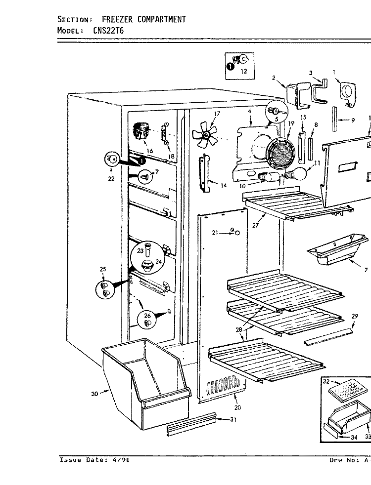 FREEZER COMPARTMENT Diagram and Parts List for CNS22T6A 8L06A Amana Refrigerator