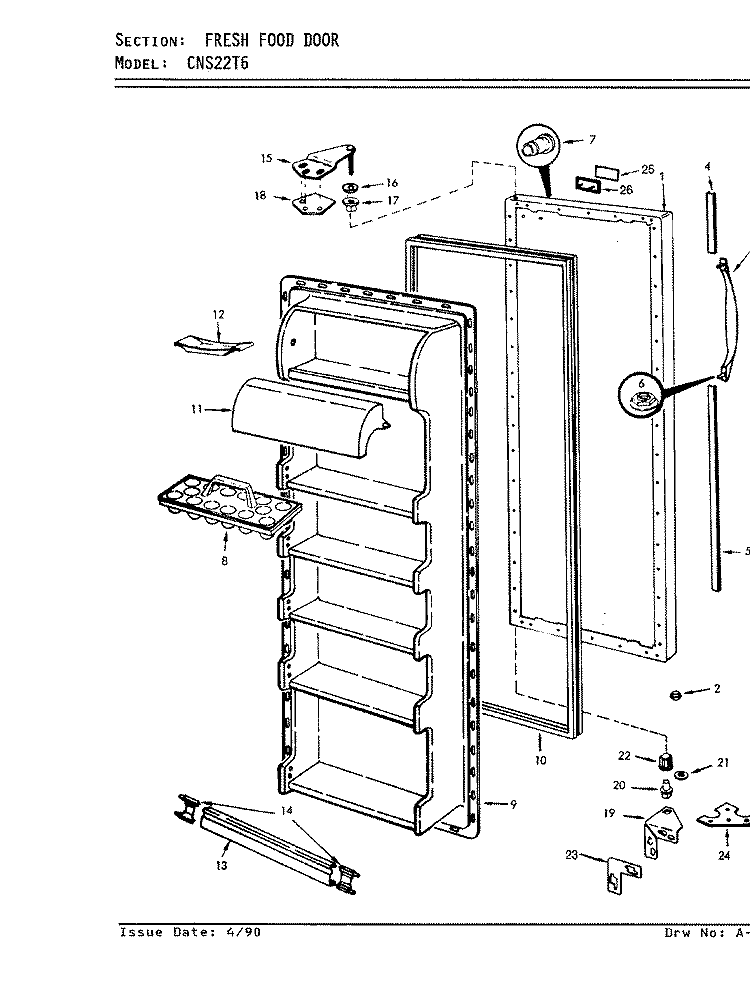 FRESH FOOD DOOR Diagram and Parts List for CNS22T6A 8L06A Amana Refrigerator