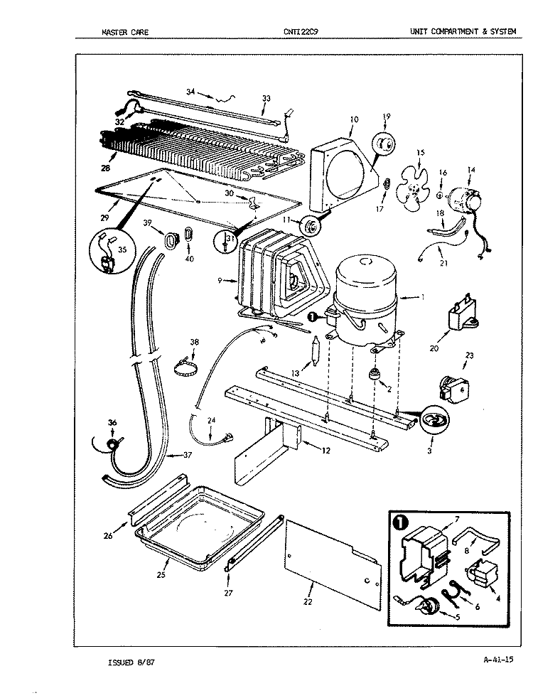 UNIT COMPARTMENT & SYSTEM Diagram and Parts List for CNTI22C9 7B10A Admiral Refrigerator
