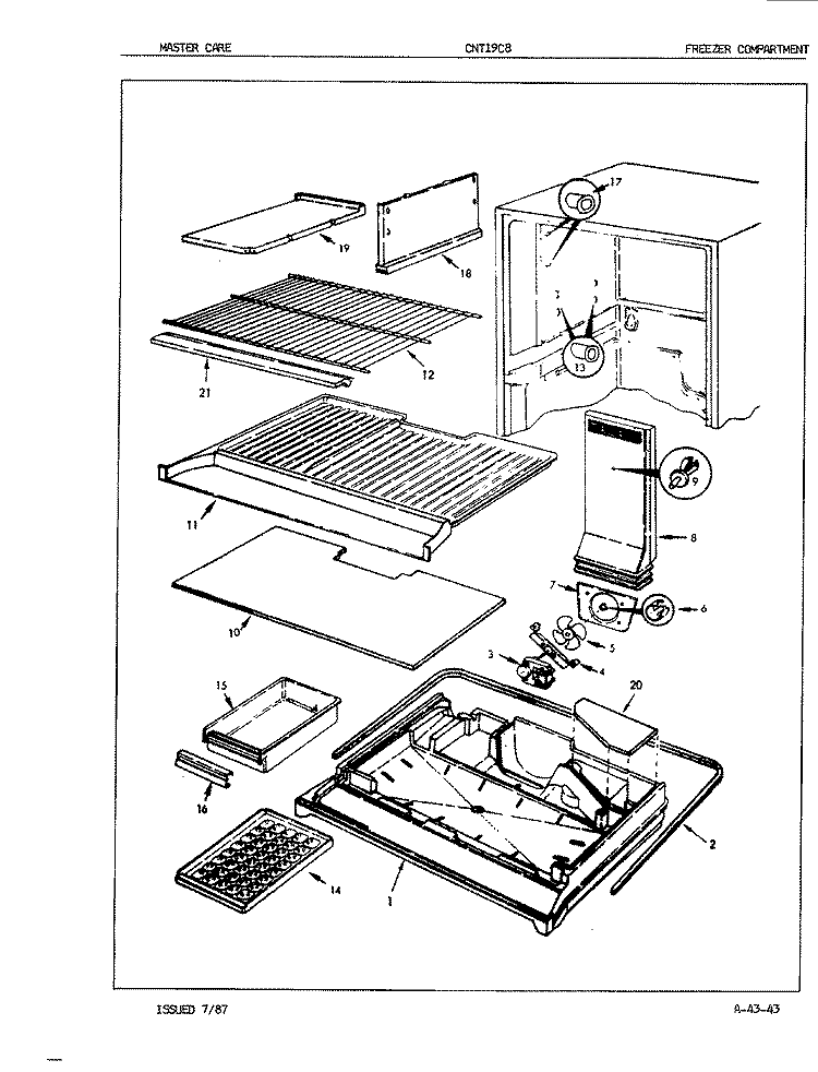 FREEZER COMPARTMENT Diagram and Parts List for CNT19C8A 7A77A Crosley Refrigerator