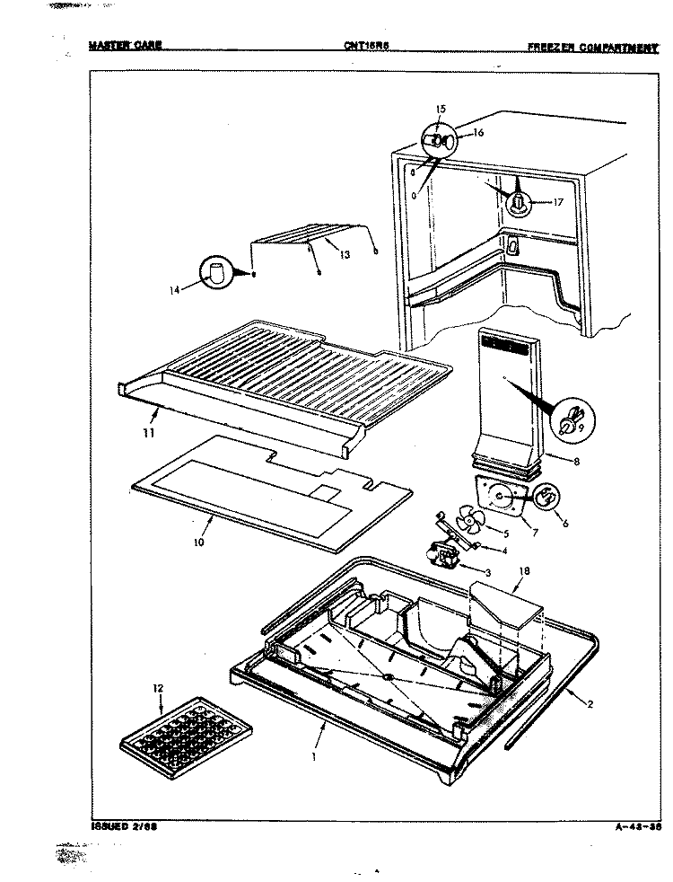 FREEZER COMPARTMENT Diagram and Parts List for CNT15R5H 7A73B Crosley Refrigerator