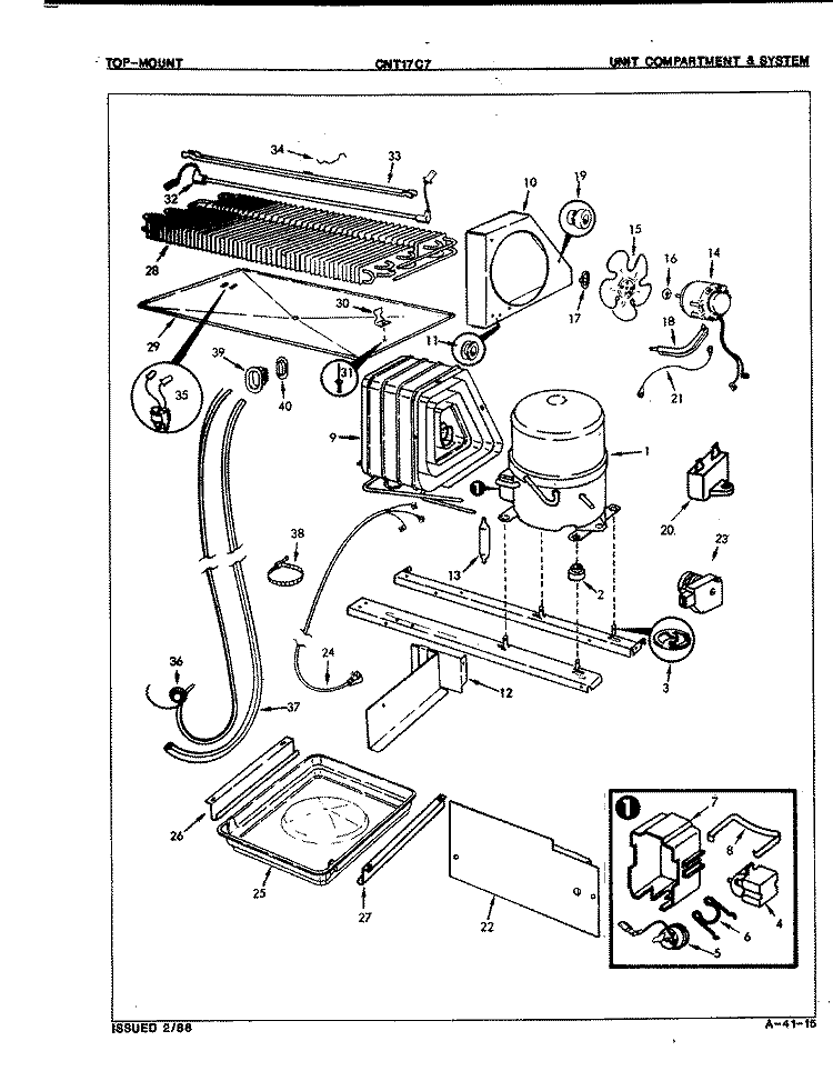 UNIT COMPARTMENT & SYSTEM Diagram and Parts List for CNT17C7 7A75B Crosley Refrigerator