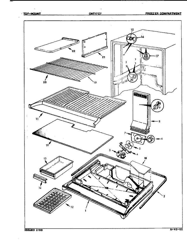 FREEZER COMPARTMENT Diagram and Parts List for CNT17C7 7A75B Crosley Refrigerator