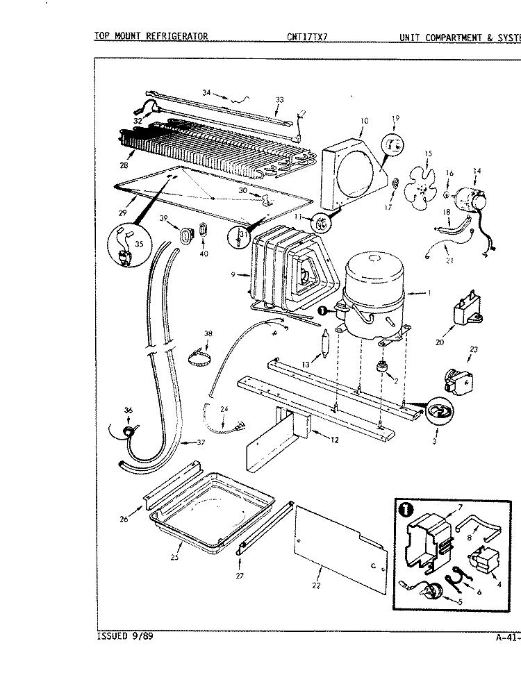 UNIT COMPARTMENT & SYSTEM Diagram and Parts List for CNT17TX7A 8D14A Crosley Refrigerator