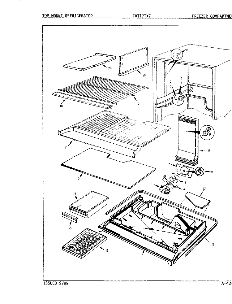 FREEZER COMPARTMENT Diagram and Parts List for CNT17TX7A 8D14A Crosley Refrigerator