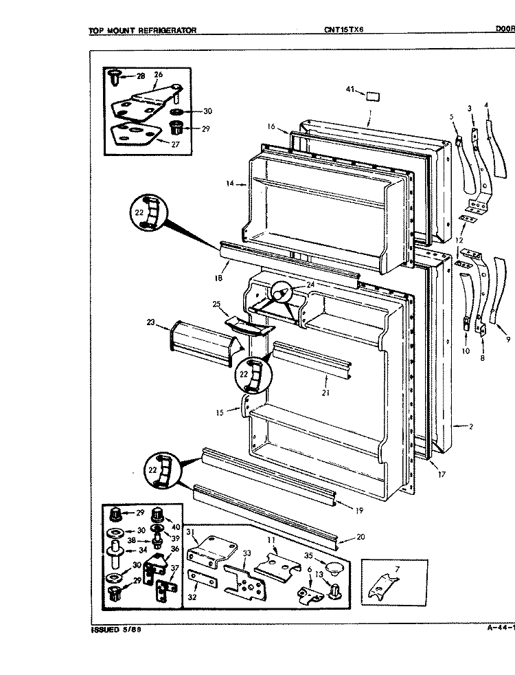 DOORS Diagram and Parts List for CNT15TX6A 8D12A Crosley Refrigerator