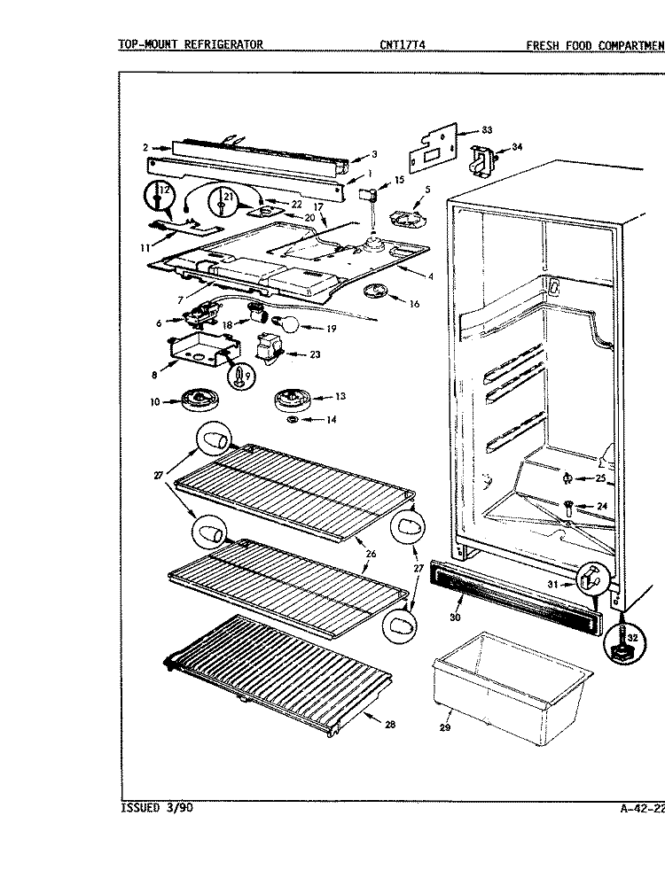 FRESH FOOD COMPARTMENT Diagram and Parts List for CNT17T4A 9C41B Crosley Refrigerator
