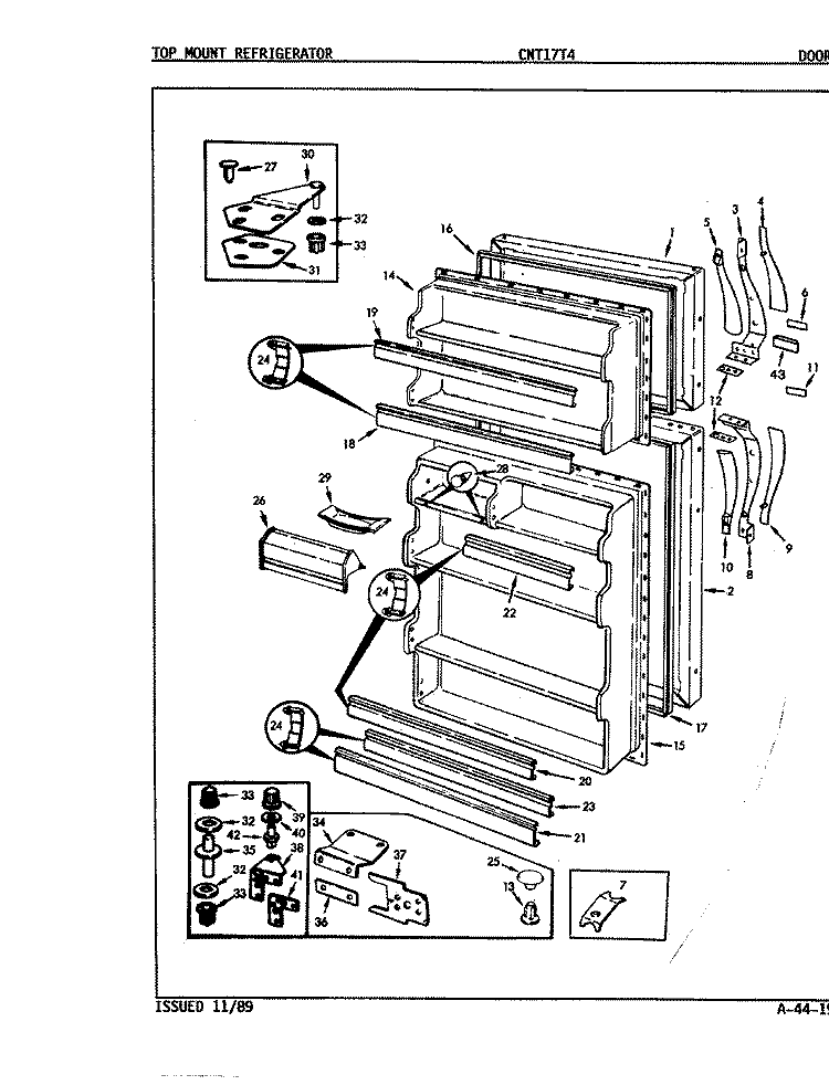 DOORS Diagram and Parts List for CNT17T4A 9C41B Crosley Refrigerator
