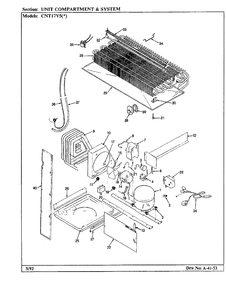 UNIT COMPARTMENT & SYSTEM Diagram and Parts List for CNT17V5A AC37B Crosley Refrigerator