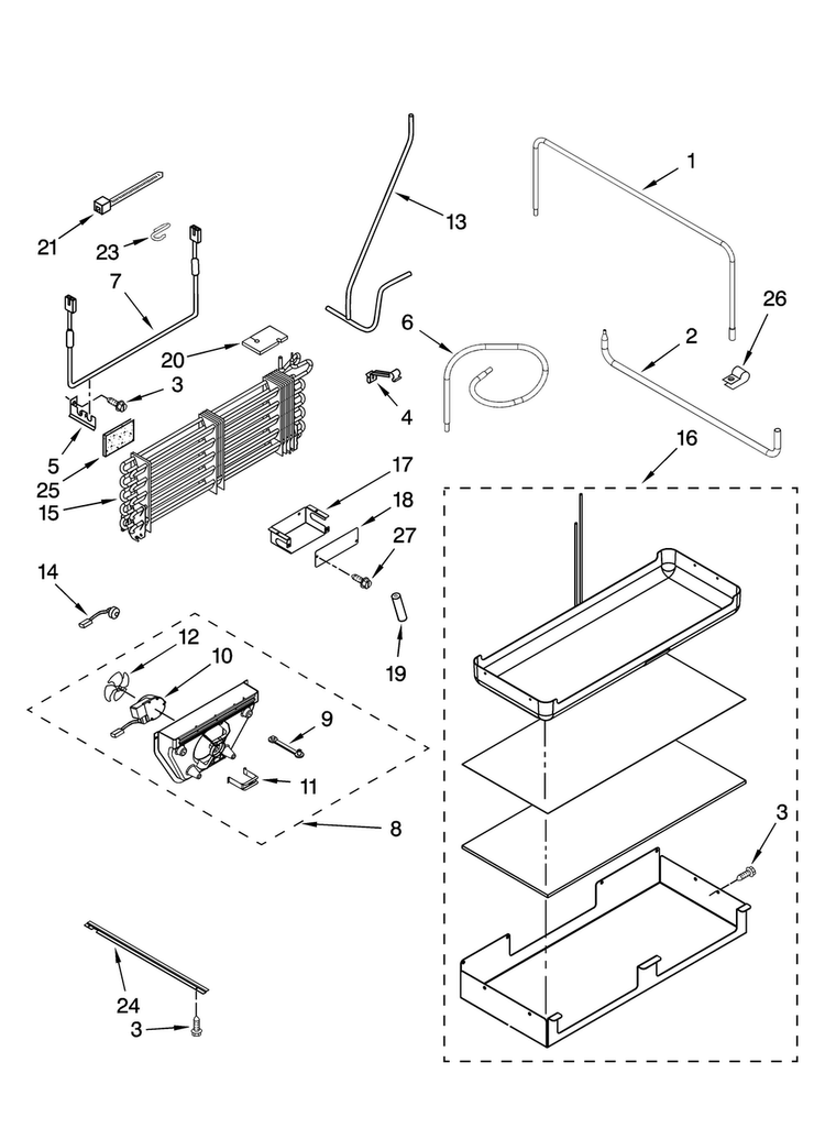 Lower Unit And Tube Parts Diagram and Parts List for JF42SEFXDB01  Jenn-Air Refrigerator