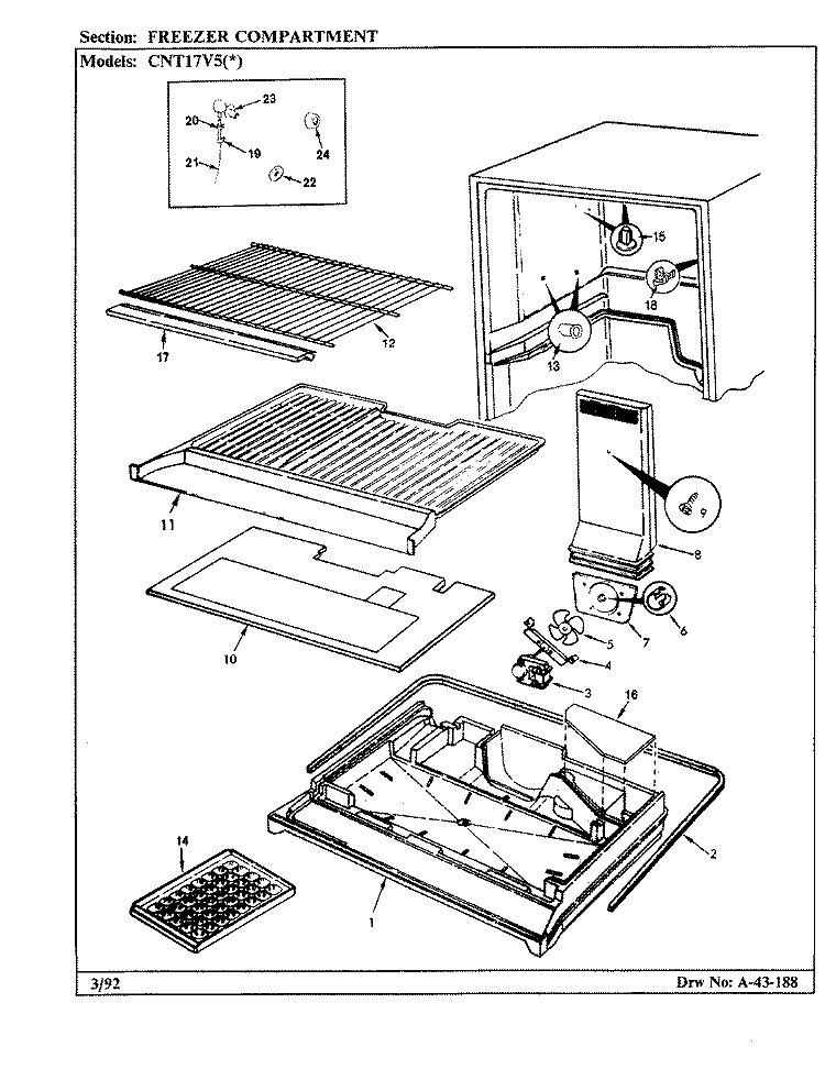 FREEZER COMPARTMENT Diagram and Parts List for CNT17V5A AC37B Crosley Refrigerator