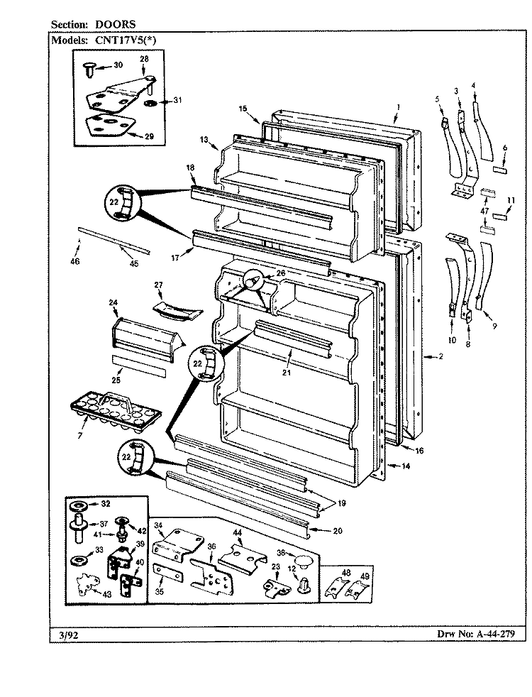 DOORS Diagram and Parts List for CNT17V5A AC37B Crosley Refrigerator