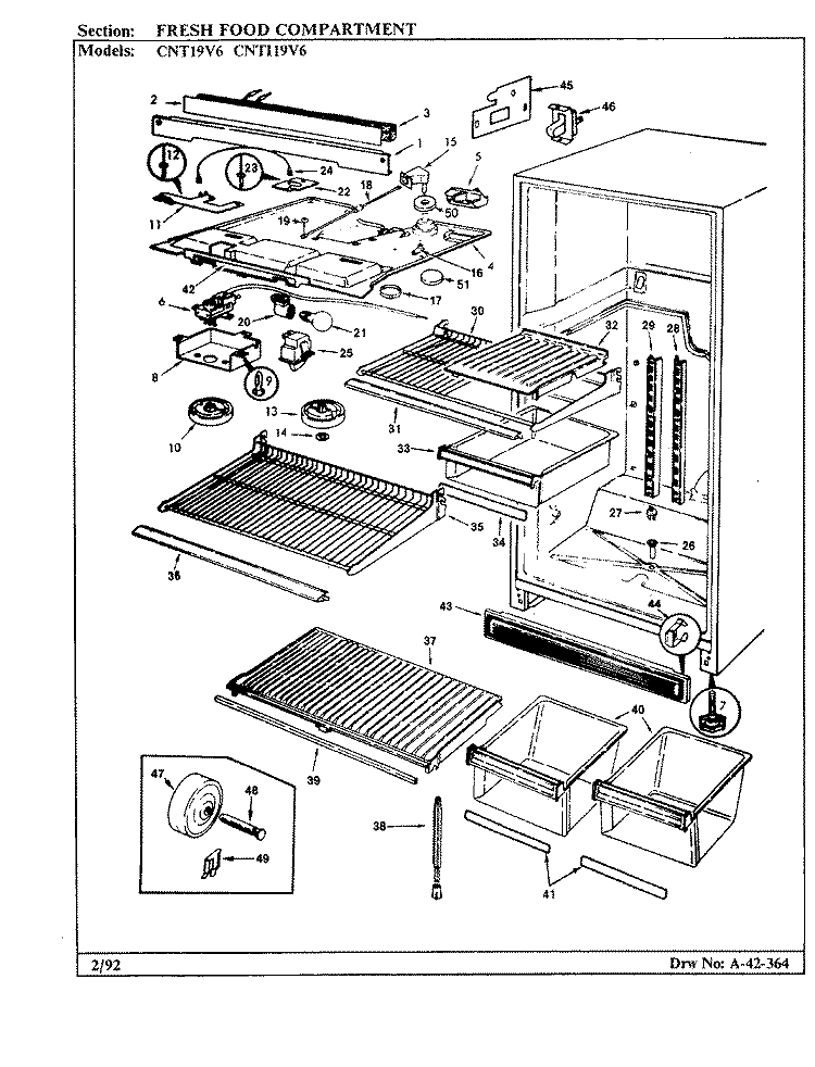 FRESH FOOD COMPARTMENT Diagram and Parts List for CNT19V6A AC51B Crosley Refrigerator