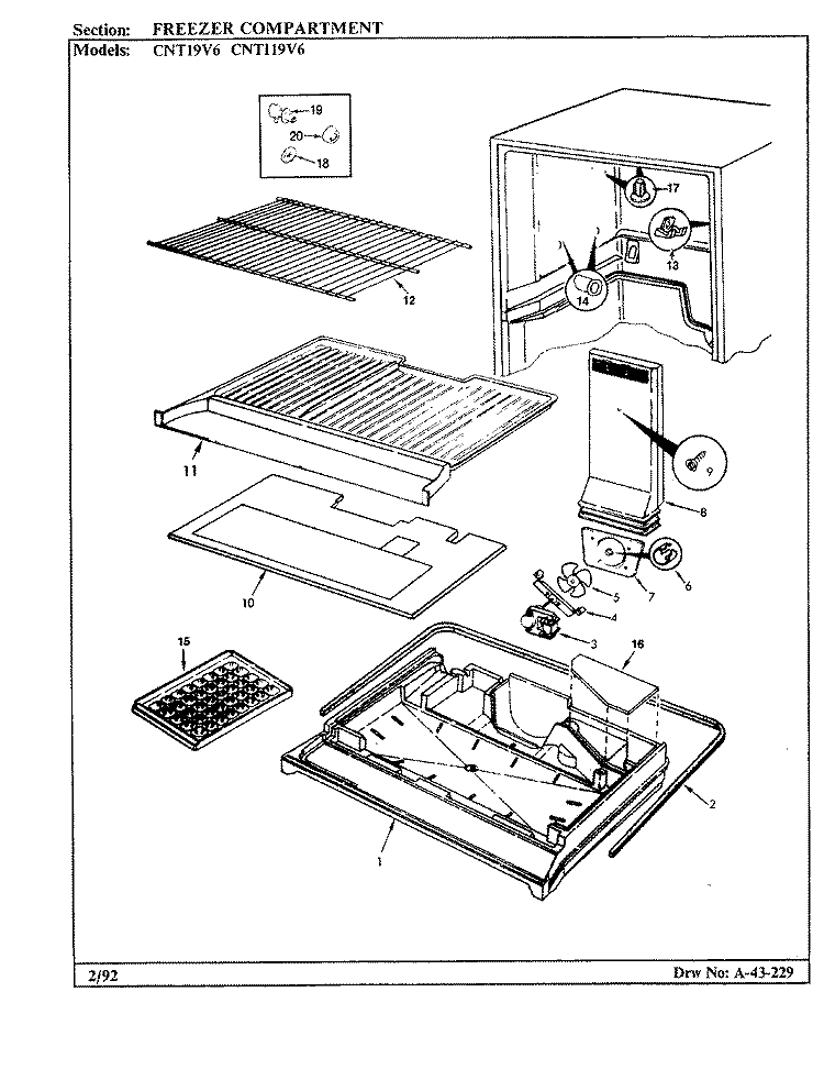 FREEZER COMPARTMENT Diagram and Parts List for CNT19V6A AC51B Crosley Refrigerator