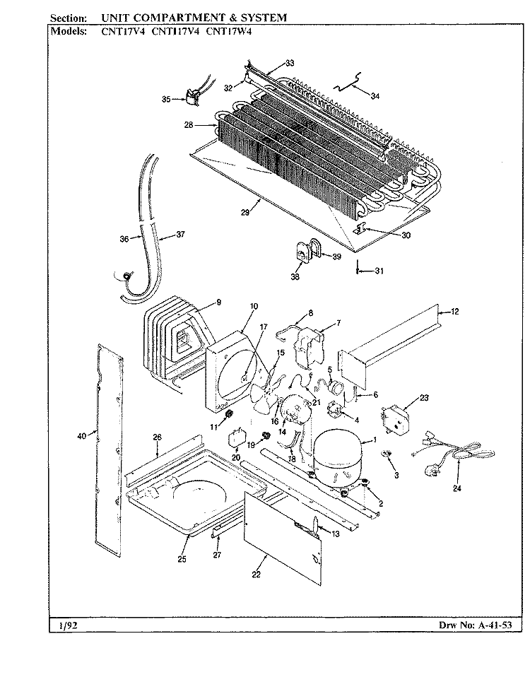 UNIT COMPARTMENT & SYSTEM Diagram and Parts List for CNT17W4A BC33A Crosley Refrigerator