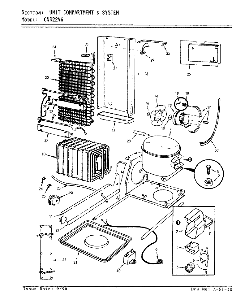 UNIT COMPARTMENT & SYSTEM Diagram and Parts List for CNS22V6A AR20A Crosley Refrigerator