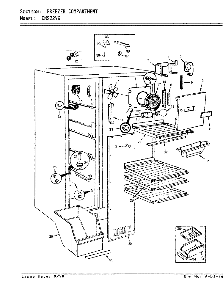 FREEZER COMPARTMENT Diagram and Parts List for CNS22V6A AR20A Crosley Refrigerator