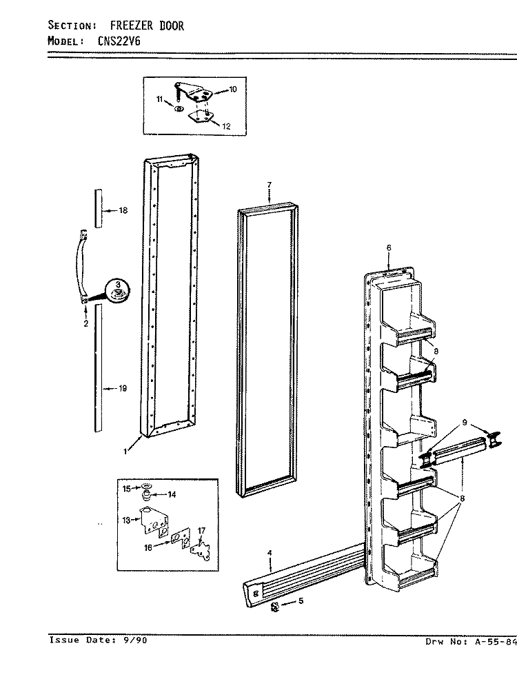FREEZER DOOR Diagram and Parts List for CNS22V6A AR20A Crosley Refrigerator