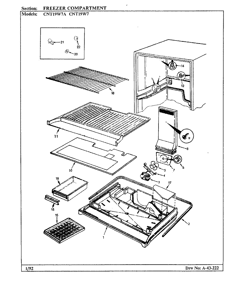 FREEZER COMPARTMENT Diagram and Parts List for CNT19W7A BC56A Crosley Refrigerator