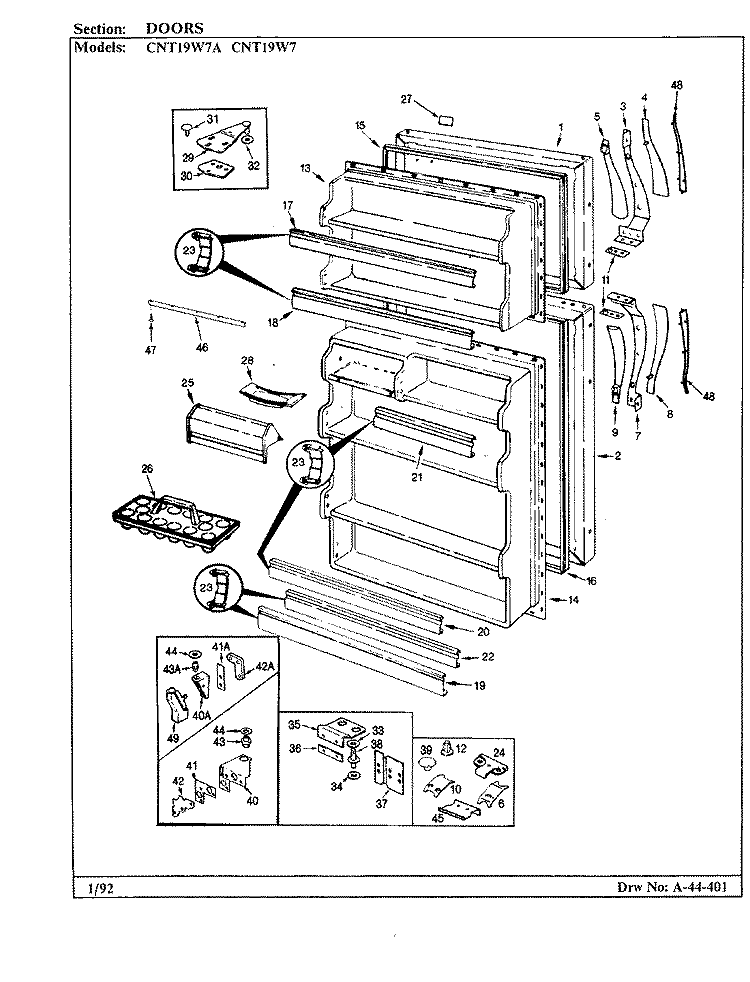 DOORS Diagram and Parts List for CNT19W7A BC56A Crosley Refrigerator