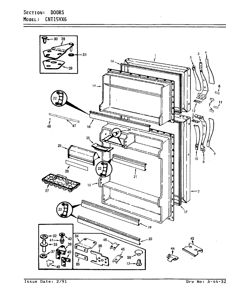 DOORS Diagram and Parts List for CNT15VX6A AF01B Crosley Refrigerator