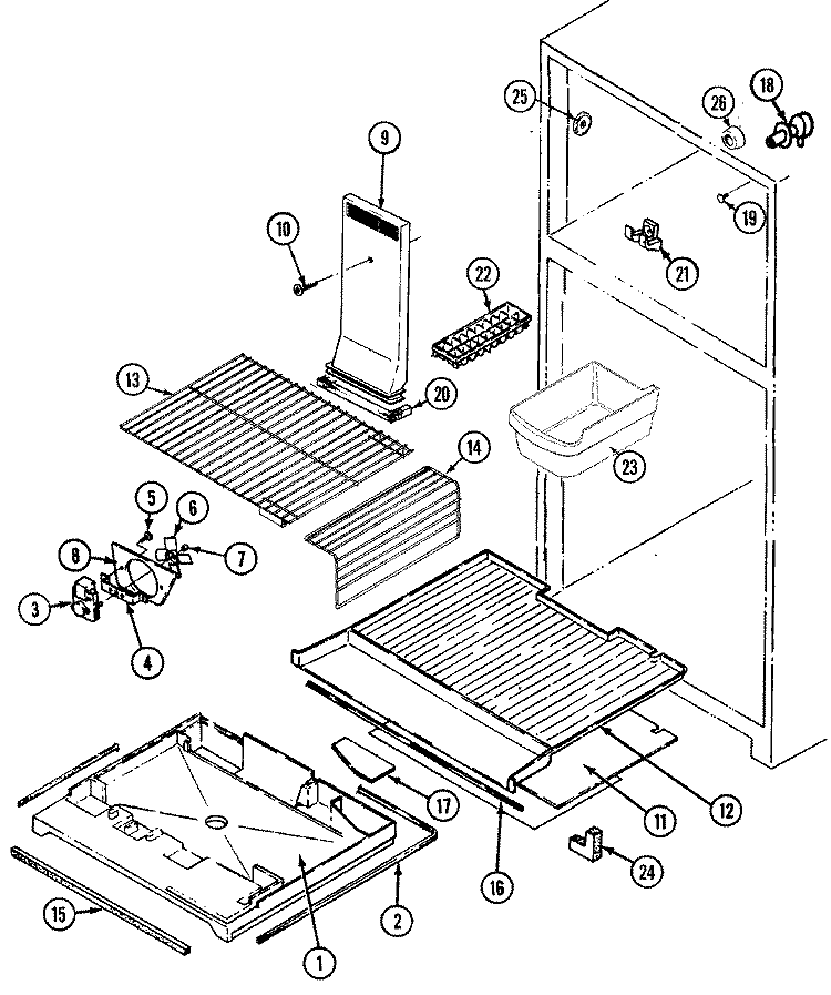 FREEZER COMPARTMENT Diagram and Parts List for GT19A6XA  Admiral Refrigerator
