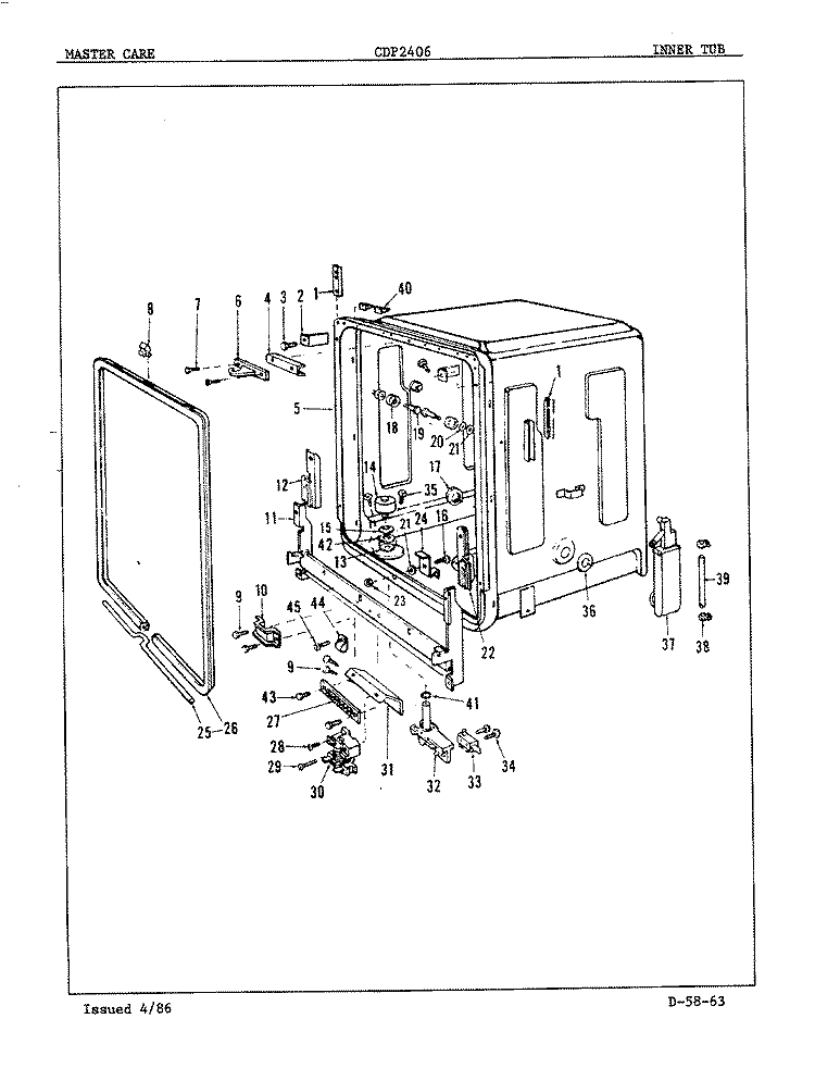 TUB (INNER) Diagram and Parts List for CDP2406  Crosley Dishwasher