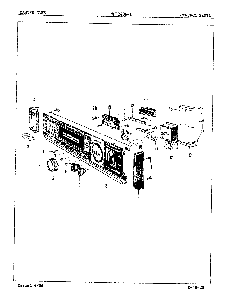 CONTROL PANEL Diagram and Parts List for CDP2406-1  Amana Dishwasher