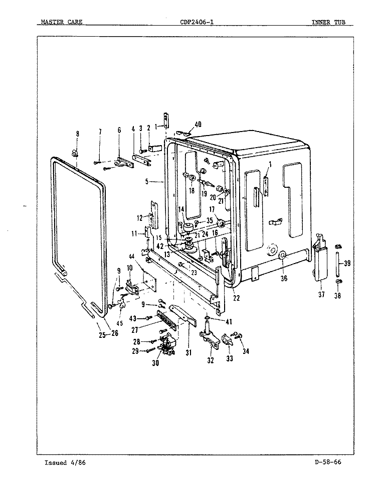 TUB (INNER) Diagram and Parts List for CDP2406-1  Amana Dishwasher