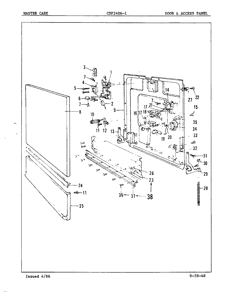 DOOR & ACCESS PANEL Diagram and Parts List for CDP2406-1  Amana Dishwasher