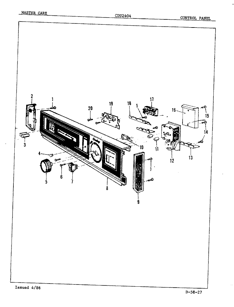 CONTROL PANEL Diagram and Parts List for CDU2404  Crosley Dishwasher