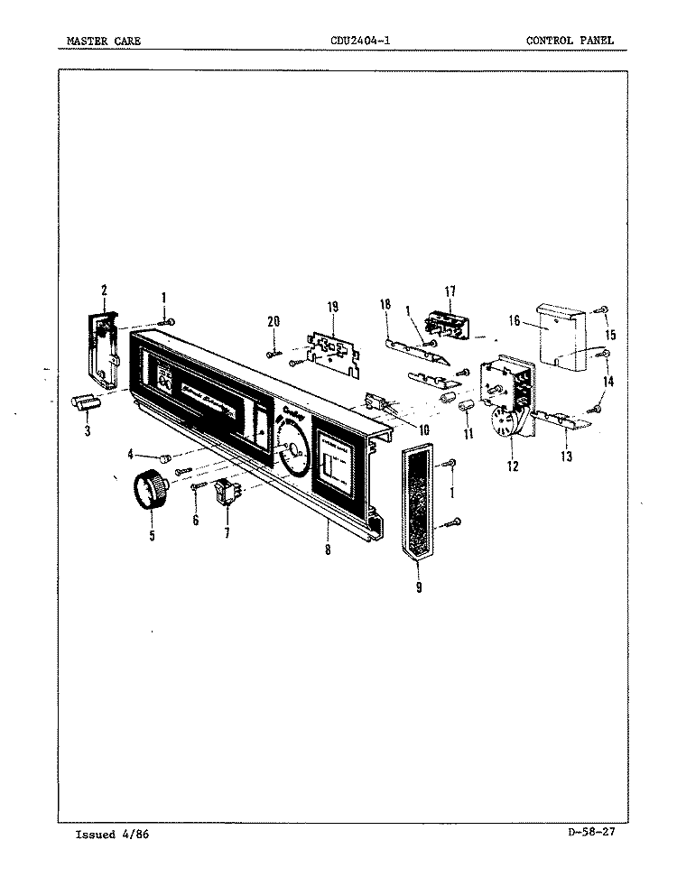 CONTROL PANEL Diagram and Parts List for CDU2404-1  Crosley Dishwasher