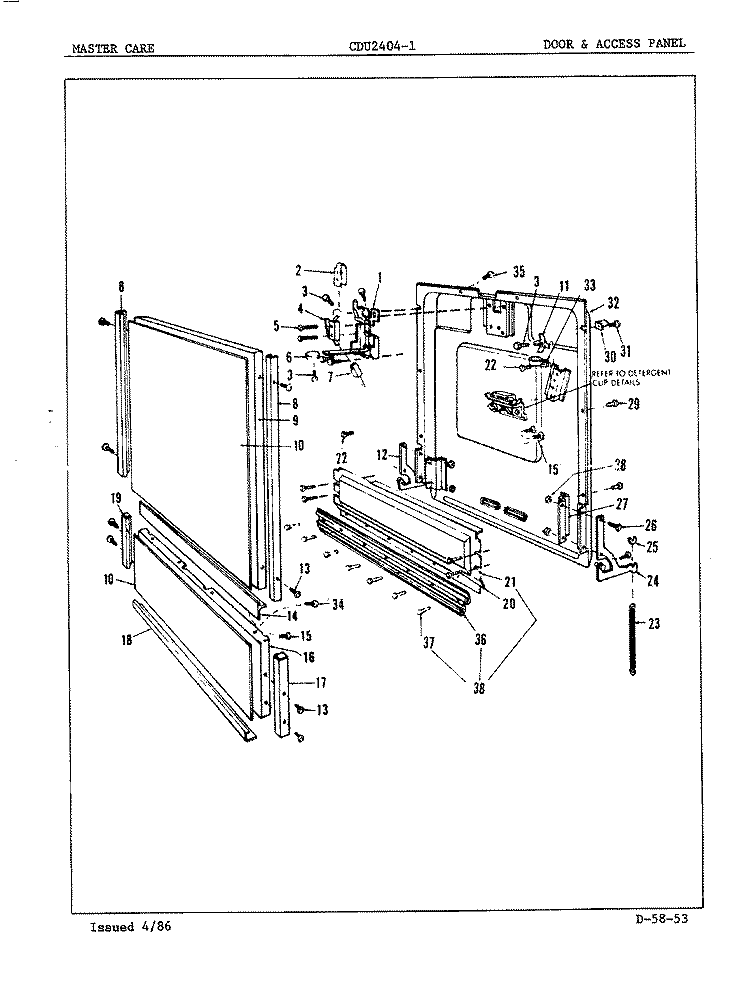 DOOR & ACCESS PANEL Diagram and Parts List for CDU2404-1  Crosley Dishwasher