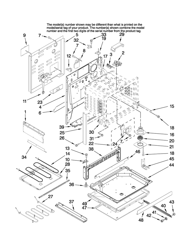 Chassis Parts Diagram and Parts List for JES8750BAS17  Jenn-Air Range