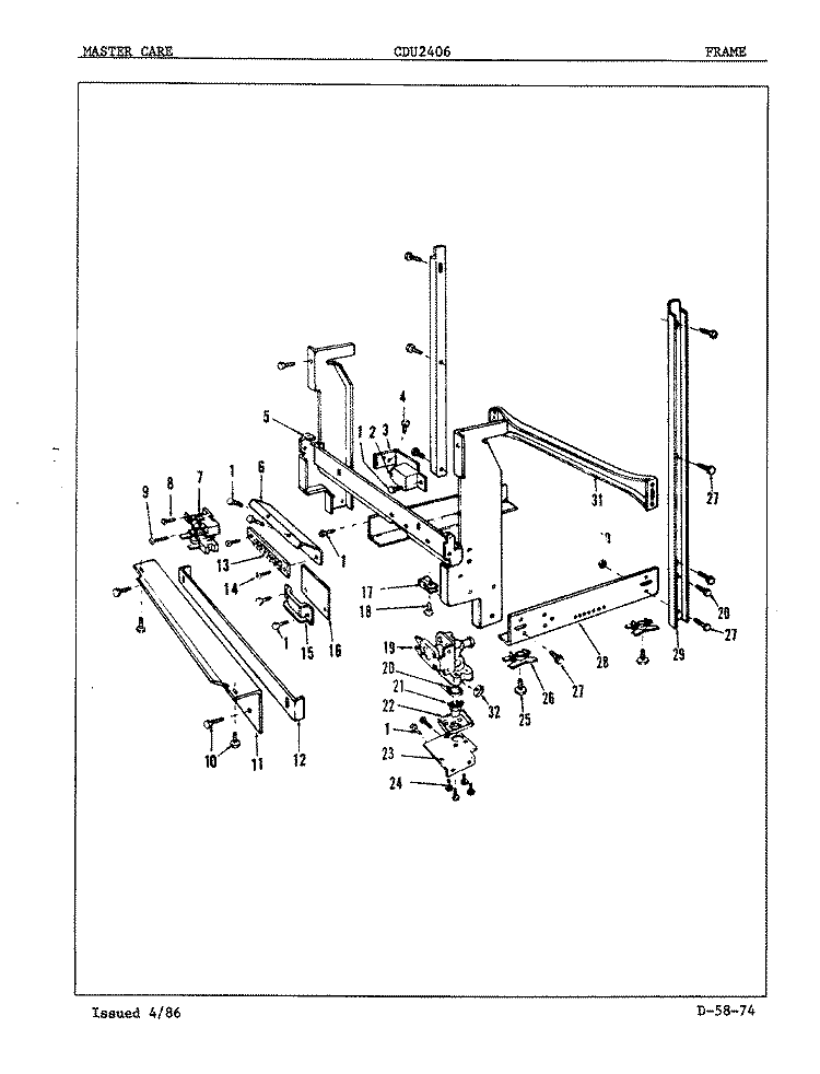 FRAME Diagram and Parts List for CDU2406  Crosley Dishwasher