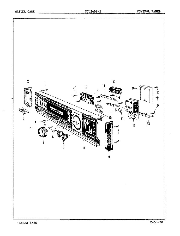 CONTROL PANEL Diagram and Parts List for CDU2406-1  Crosley Dishwasher