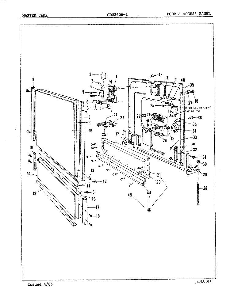 DOOR & ACCESS PANEL Diagram and Parts List for CDU2406-1  Crosley Dishwasher