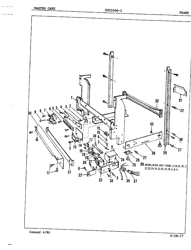 FRAME Diagram and Parts List for CDU2406-1  Crosley Dishwasher