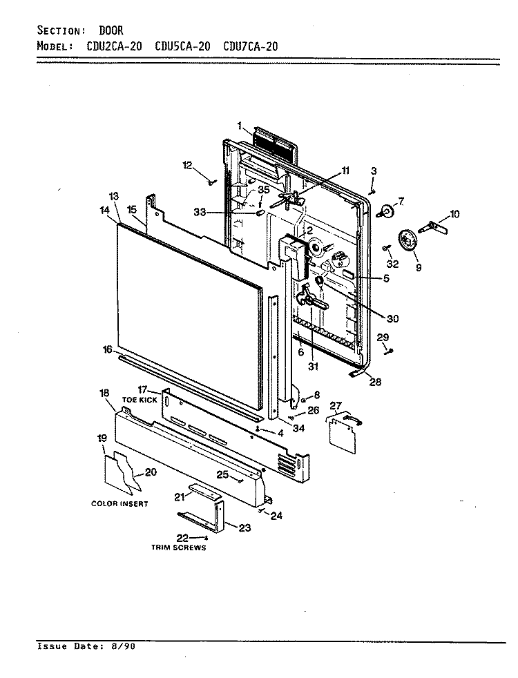 DOOR Diagram and Parts List for CDU2CA-20  Crosley Dishwasher