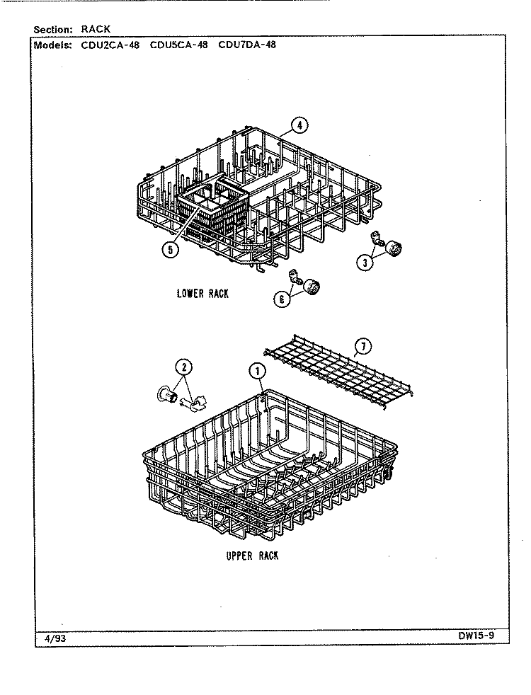RACK Diagram and Parts List for CDU7DA-48  Crosley Dishwasher