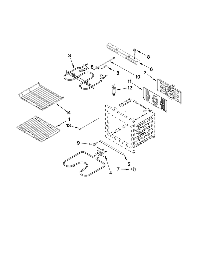 Internal Oven Parts Diagram and Parts List for JJW2427WS00  Jenn-Air Wall Oven