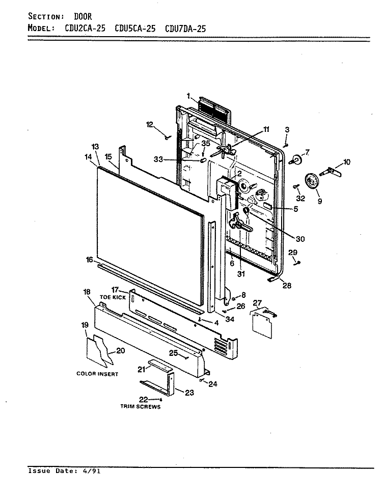 DOOR Diagram and Parts List for CDU7DA-25  Crosley Dishwasher