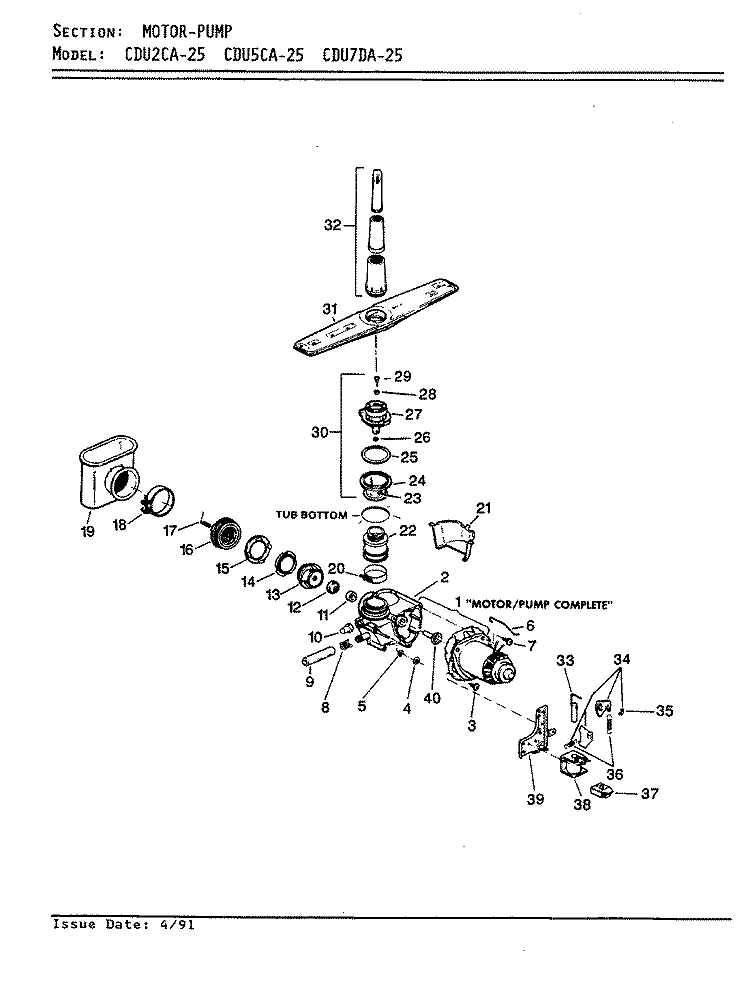 MOTOR Diagram and Parts List for CDU7DA-25  Crosley Dishwasher