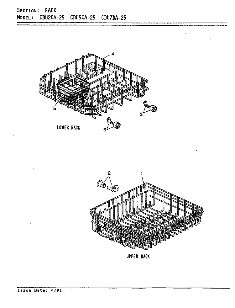 RACK Diagram and Parts List for CDU7DA-25  Crosley Dishwasher