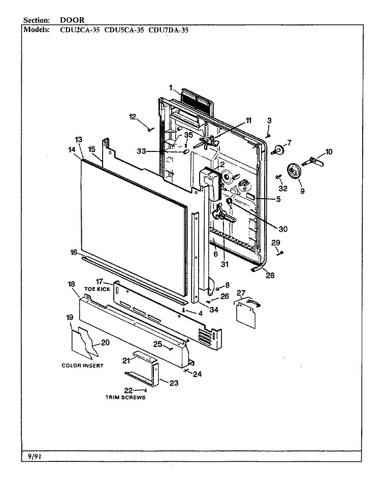 DOOR Diagram and Parts List for CDU7DA-35  Crosley Dishwasher