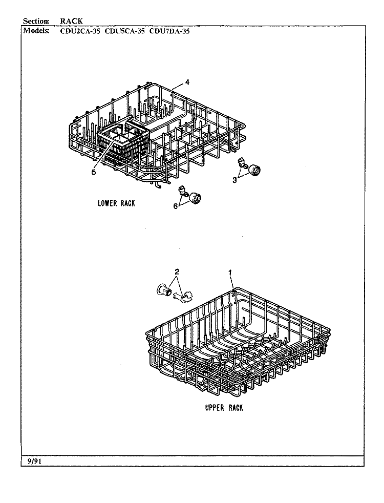 RACK Diagram and Parts List for CDU7DA-35  Crosley Dishwasher