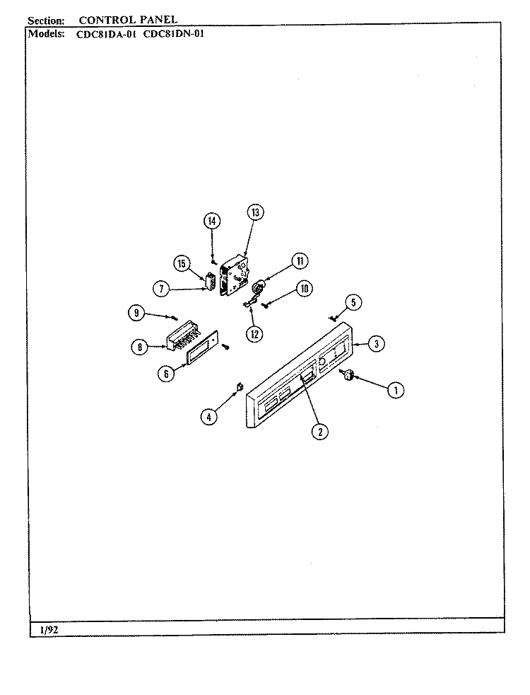 CONTROL PANEL Diagram and Parts List for CDC81DA-01  Magic Chef Dishwasher