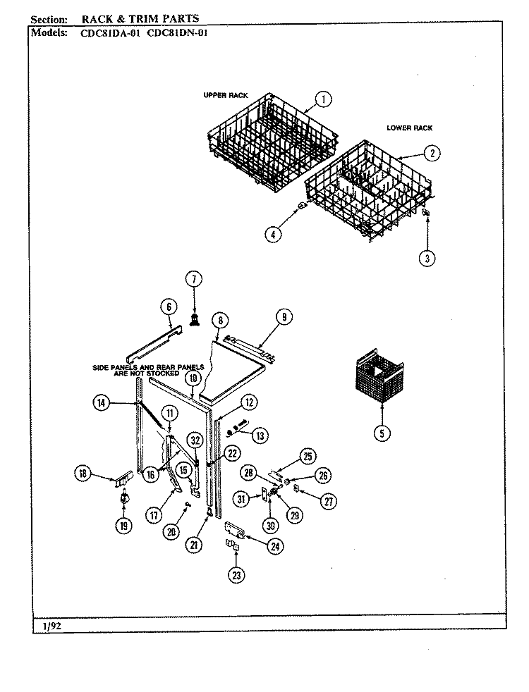 RACKS Diagram and Parts List for CDC81DA-01  Magic Chef Dishwasher