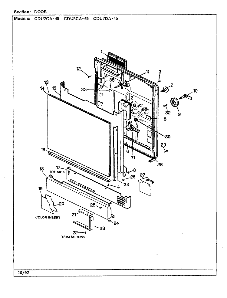 DOOR Diagram and Parts List for CDU7DA-45  Crosley Dishwasher