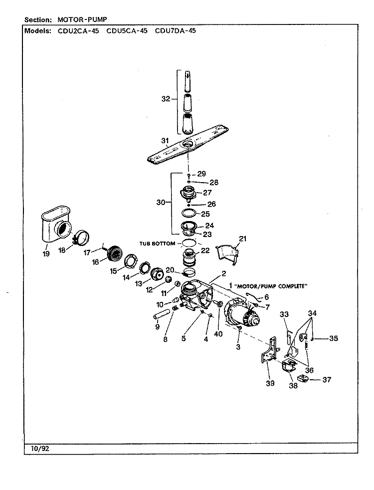 MOTOR & PUMP Diagram and Parts List for CDU7DA-45  Crosley Dishwasher